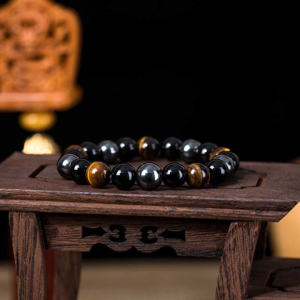 Tigerauge Armband – Schutz & Mut – Schwarz / 4 × 10 mm 3 Stück