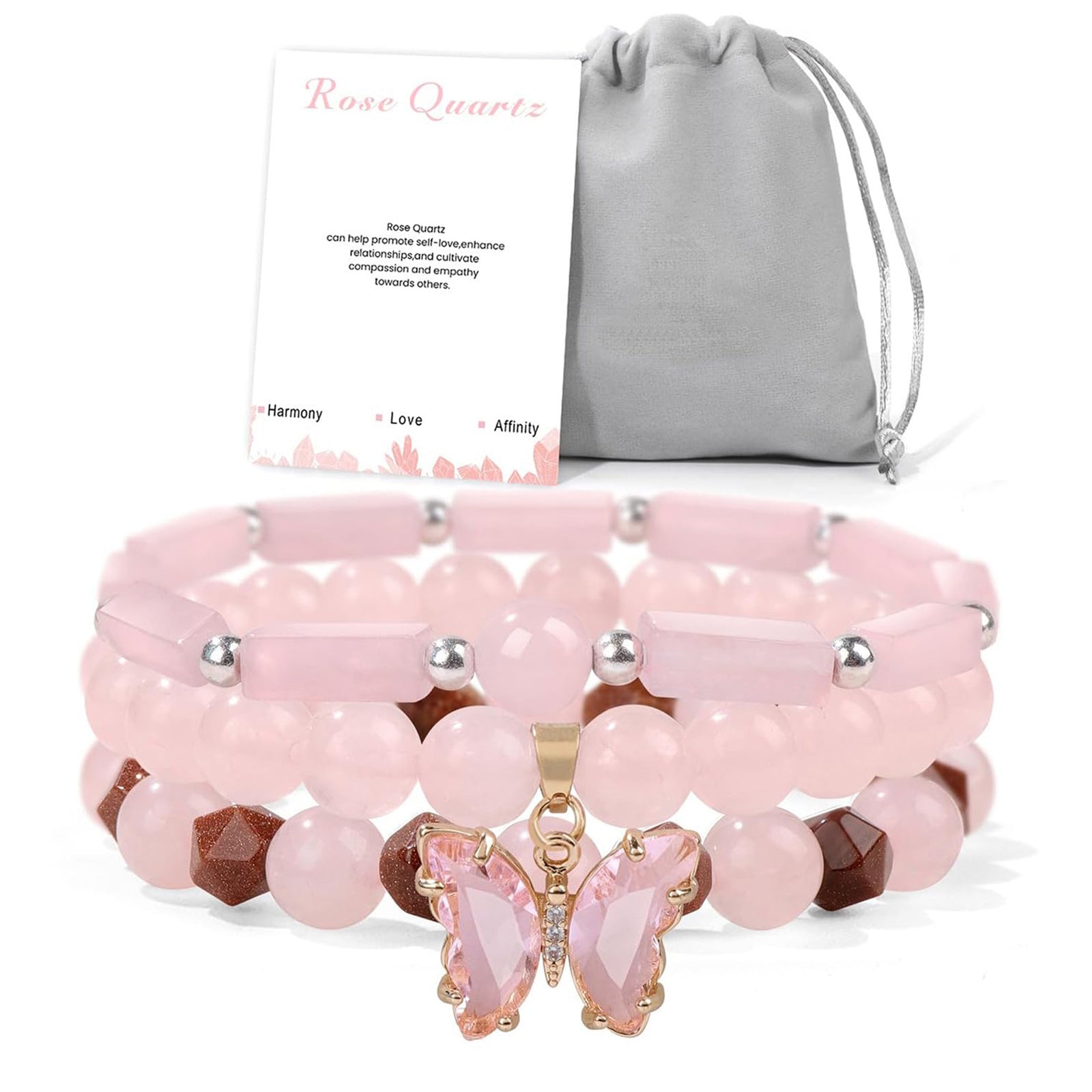 Rosenquarz Armband – Liebe & Harmonie – Violett Chalcedony Butterfly