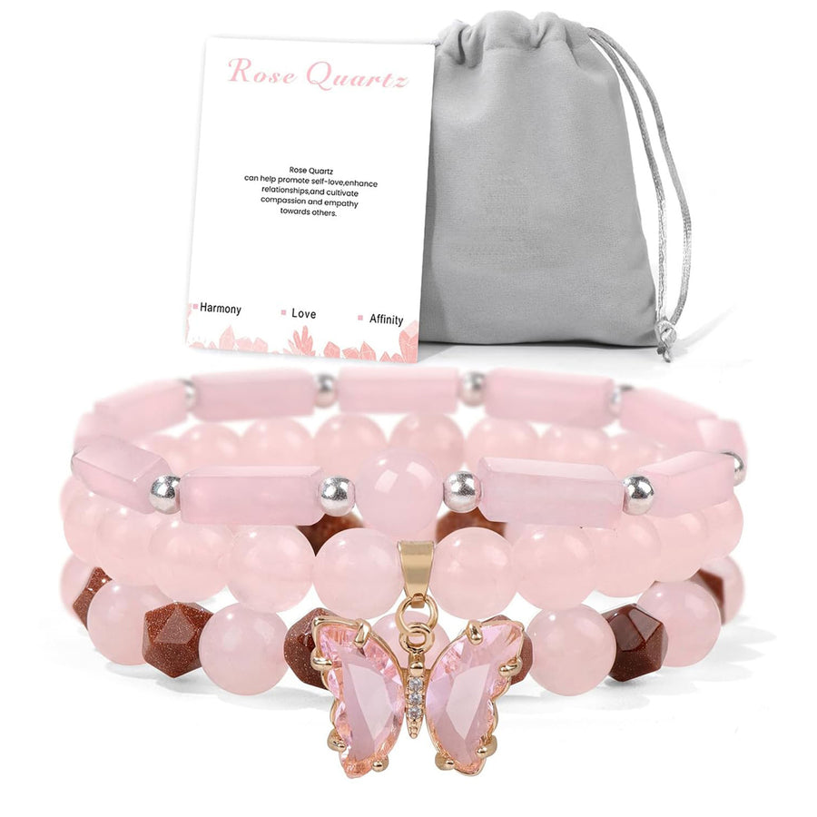 Rosenquarz Armband – Liebe & Harmonie – Violett Chalcedony Butterfly